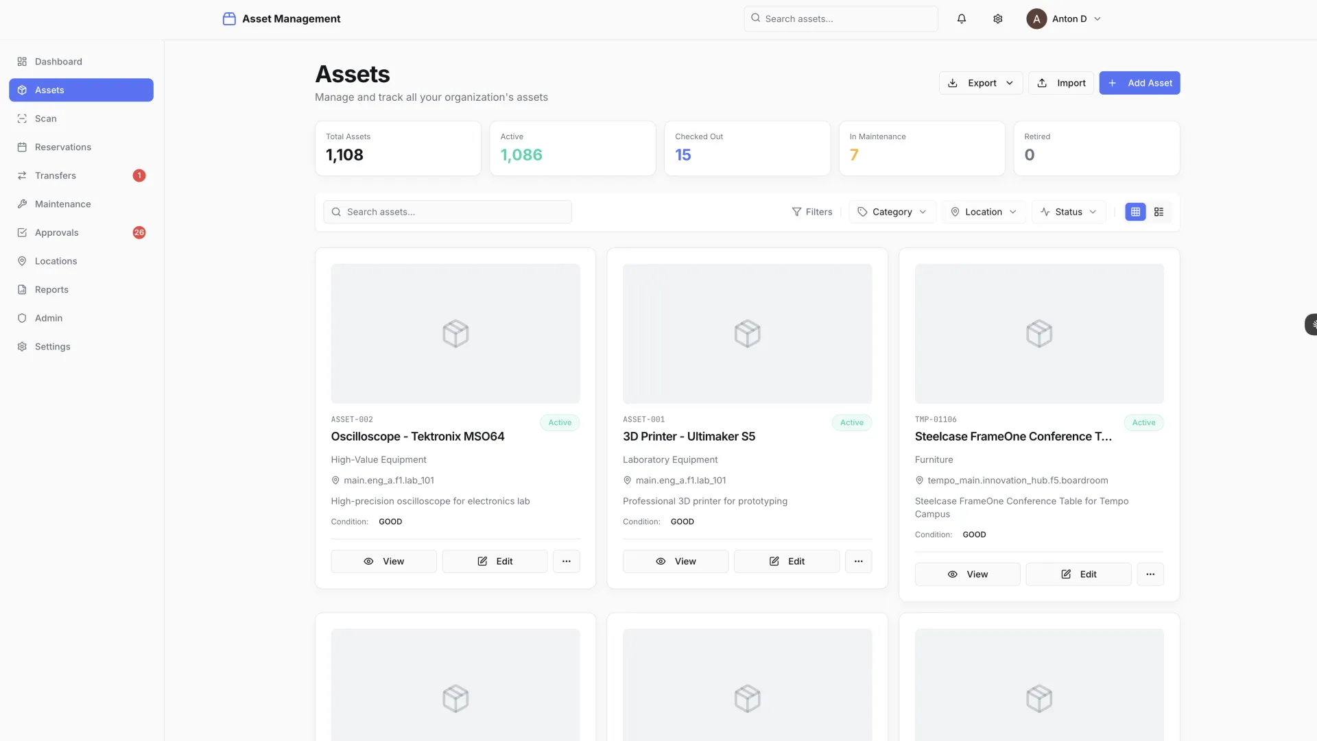 University asset catalog with real-time Typesense search across the full inventory