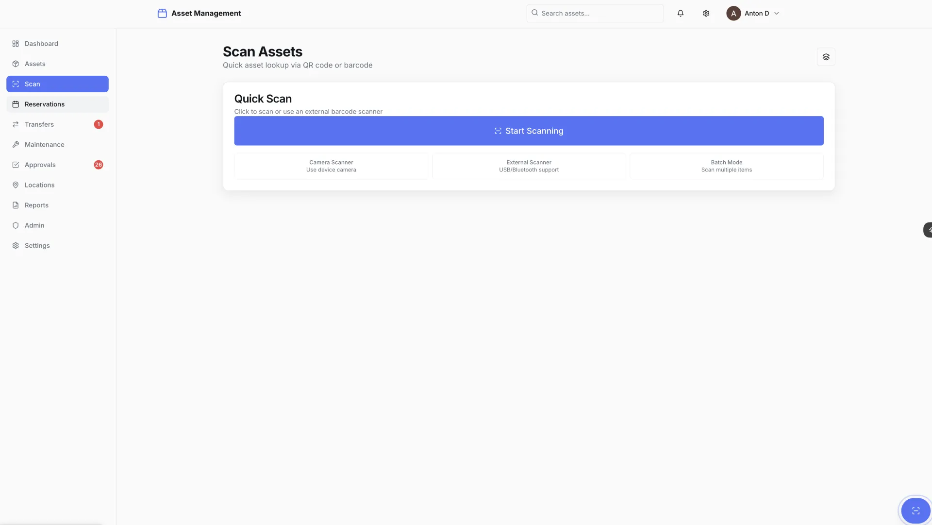 Scan-first mobile QR and barcode asset lookup workflow
