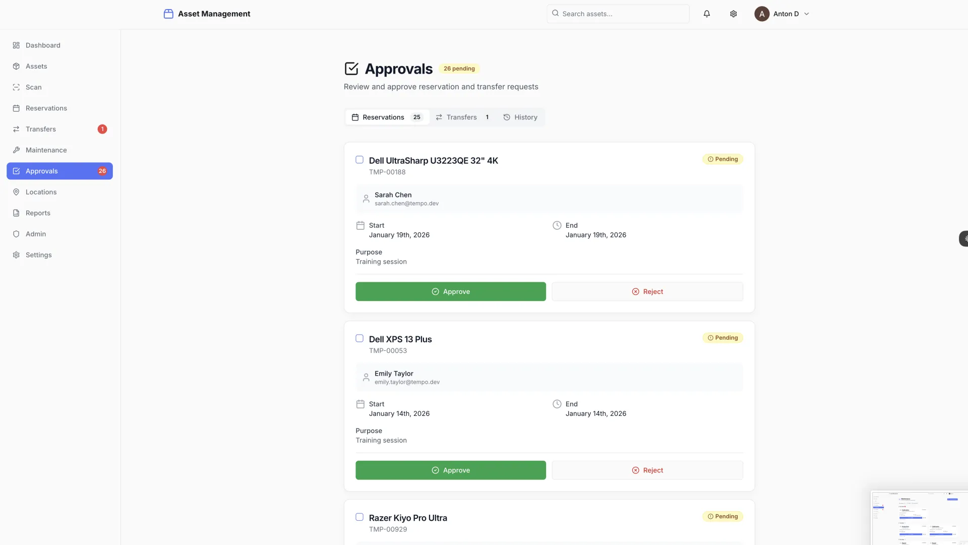 Asset transfer approval workflow for department heads