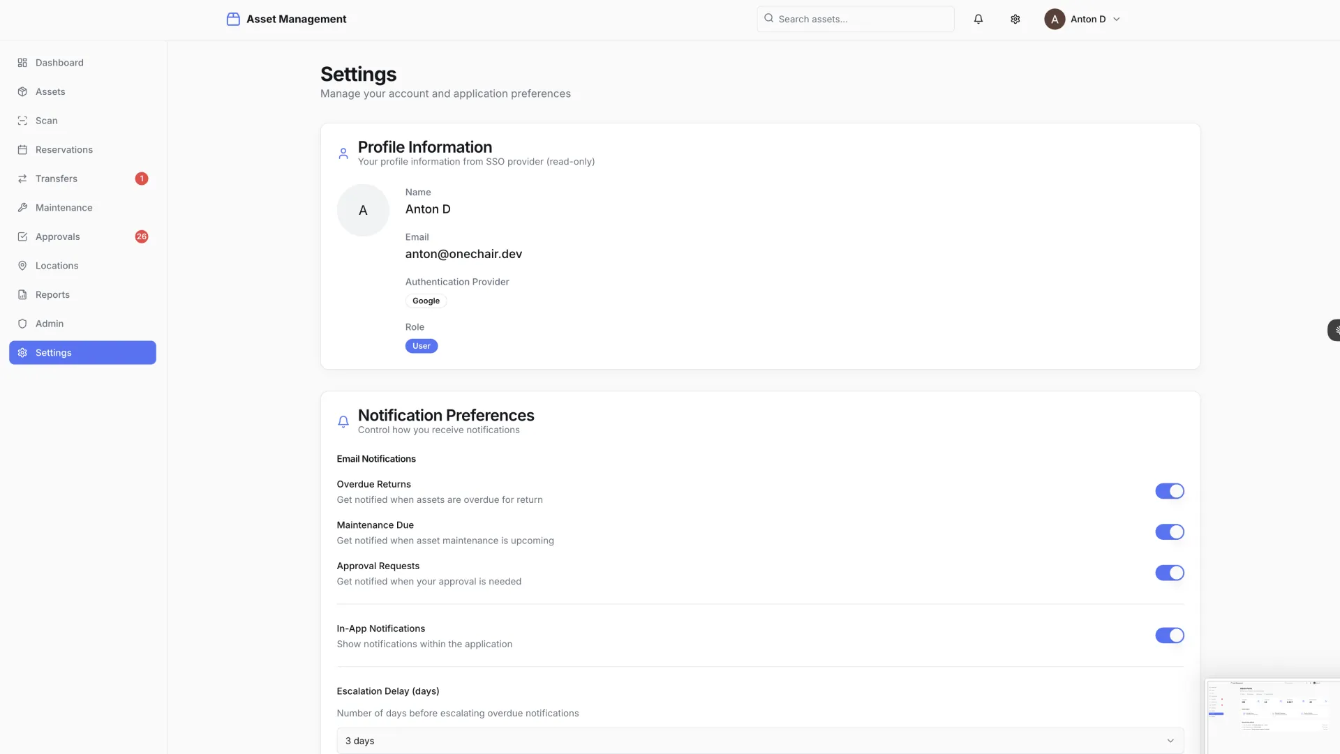 System settings and configuration for institutional asset management