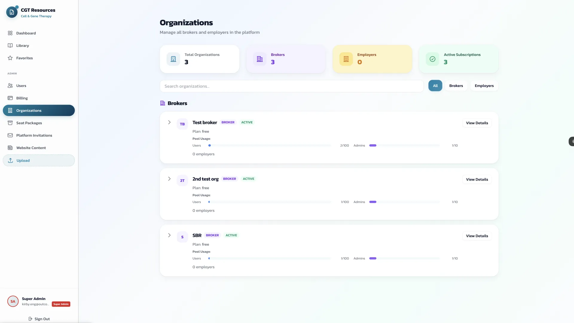 OutcomeRx multi-tenant organization management for brokers and employer groups
