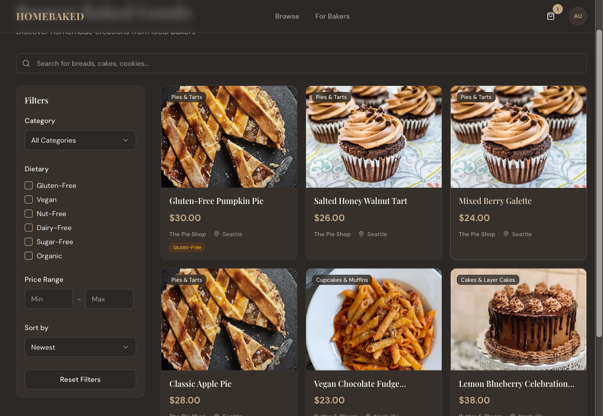 Homebaked prototype screenshot