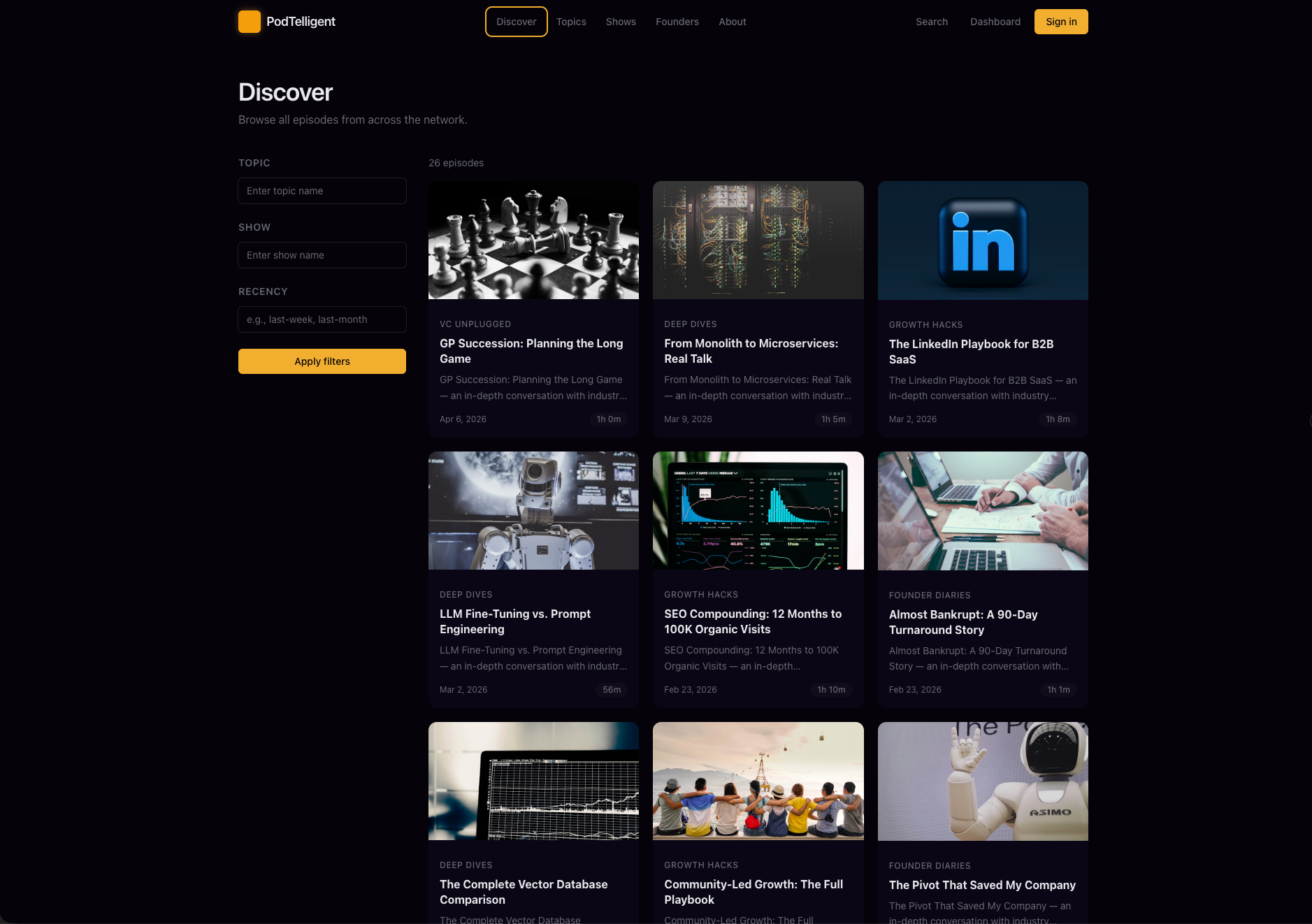 Podtelligent prototype screenshot
